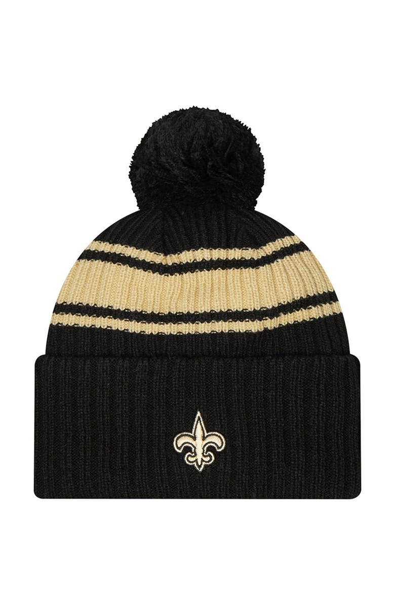 New Era Men's New Era Black/ New Orleans Saints 2022 Sideline Cuffed Pom Knit Hat, Alternate, color, 