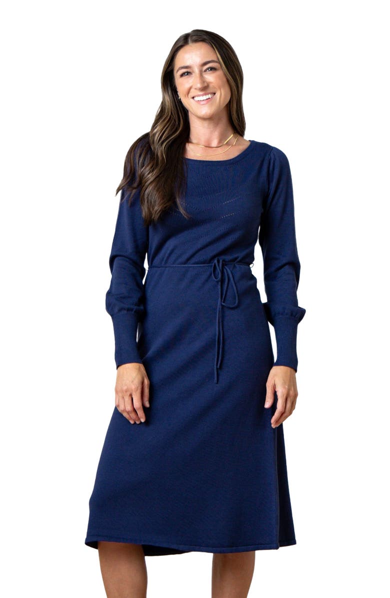 Hope & Henry Women's Organic Pointelle Sweater Dress, Main, color, Navy Pointelle