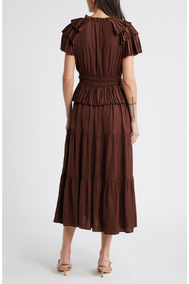 Tiered Plissé Midi Dress, Alternate, color, CHOCOLATE