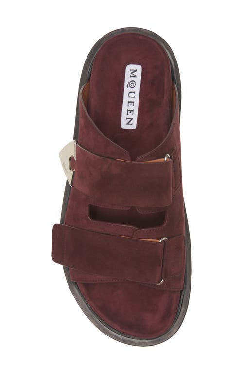Alexander Mcqueen Arrow Pin Leather Slide Sandal In Wine/silver