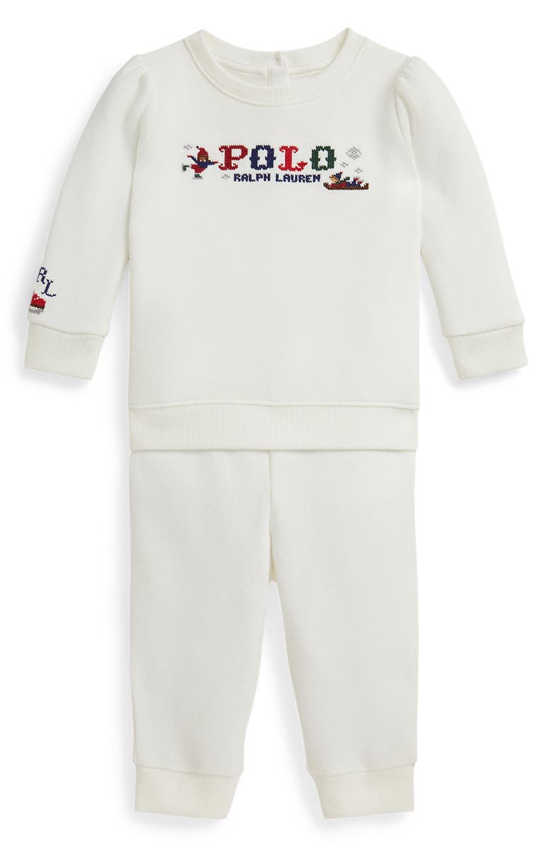 Ralph Lauren Embroidered Cotton Sweatshirt & Joggers Set, Main, color, White