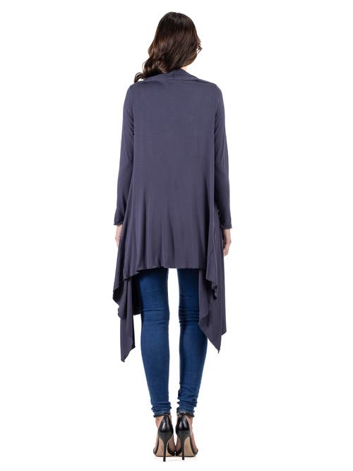 24seven Comfort Apparel Extra Long Open Front Cardigan In Gray