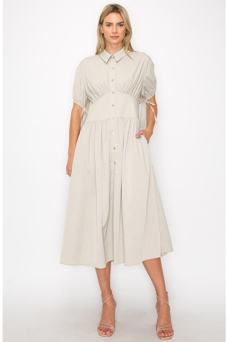 Tie Cuff Midi Shirtdress, Alternate, color, LIGHT GREY