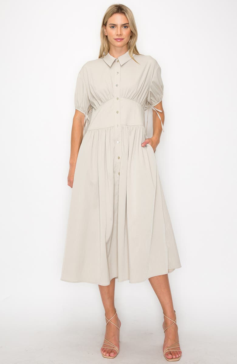 MELLODAY Tie Cuff Midi Shirtdress, Alternate, color, 