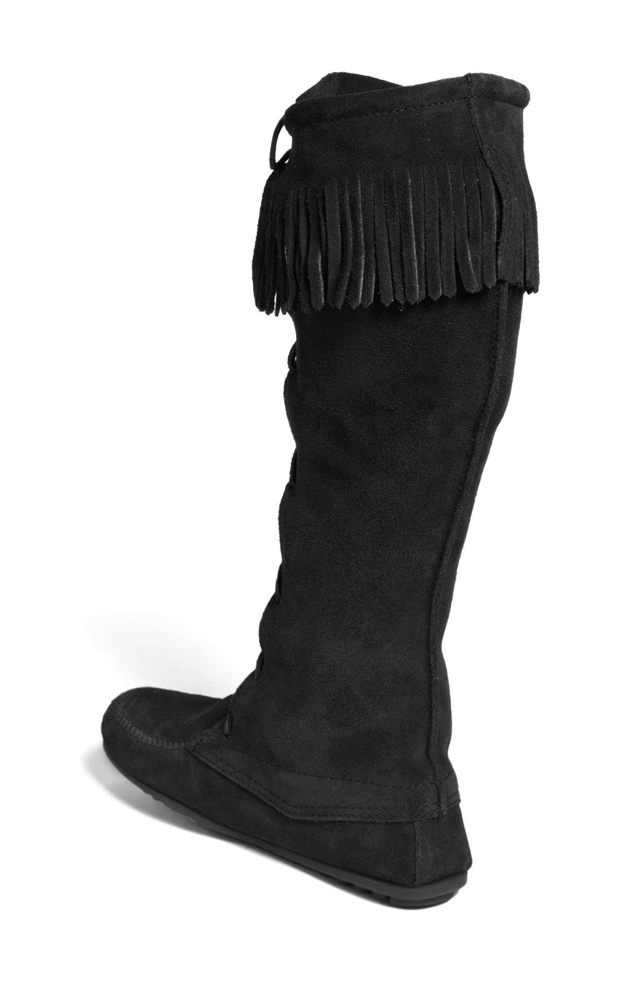 Minnetonka Lace-Up Boot, Alternate, color, Black Suede