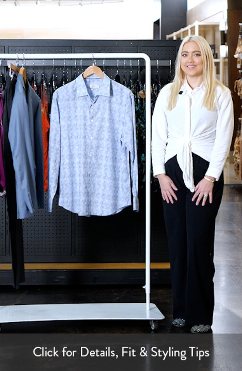 Julian Shaped Fit Geo Pattern Stretch Cotton Dobby Button-Up Shirt, sales video thumbnail