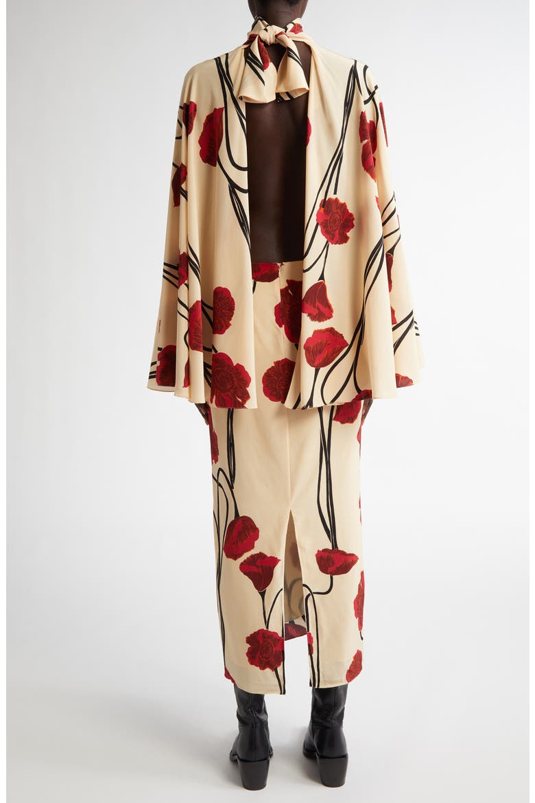 Parajes Lejanos Long Sleeve Silk Midi Dress, Alternate, color, PAPAVER SOMNIFERUM/ ECRU