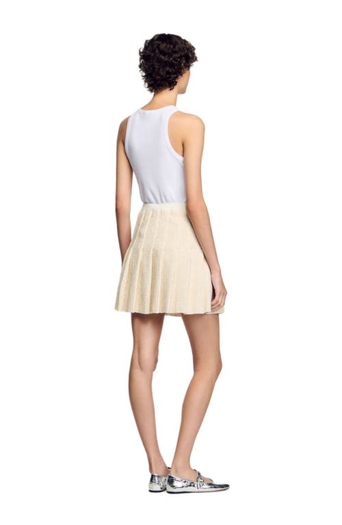 Sandro Short Tweed Pleated Skirt In Ecru