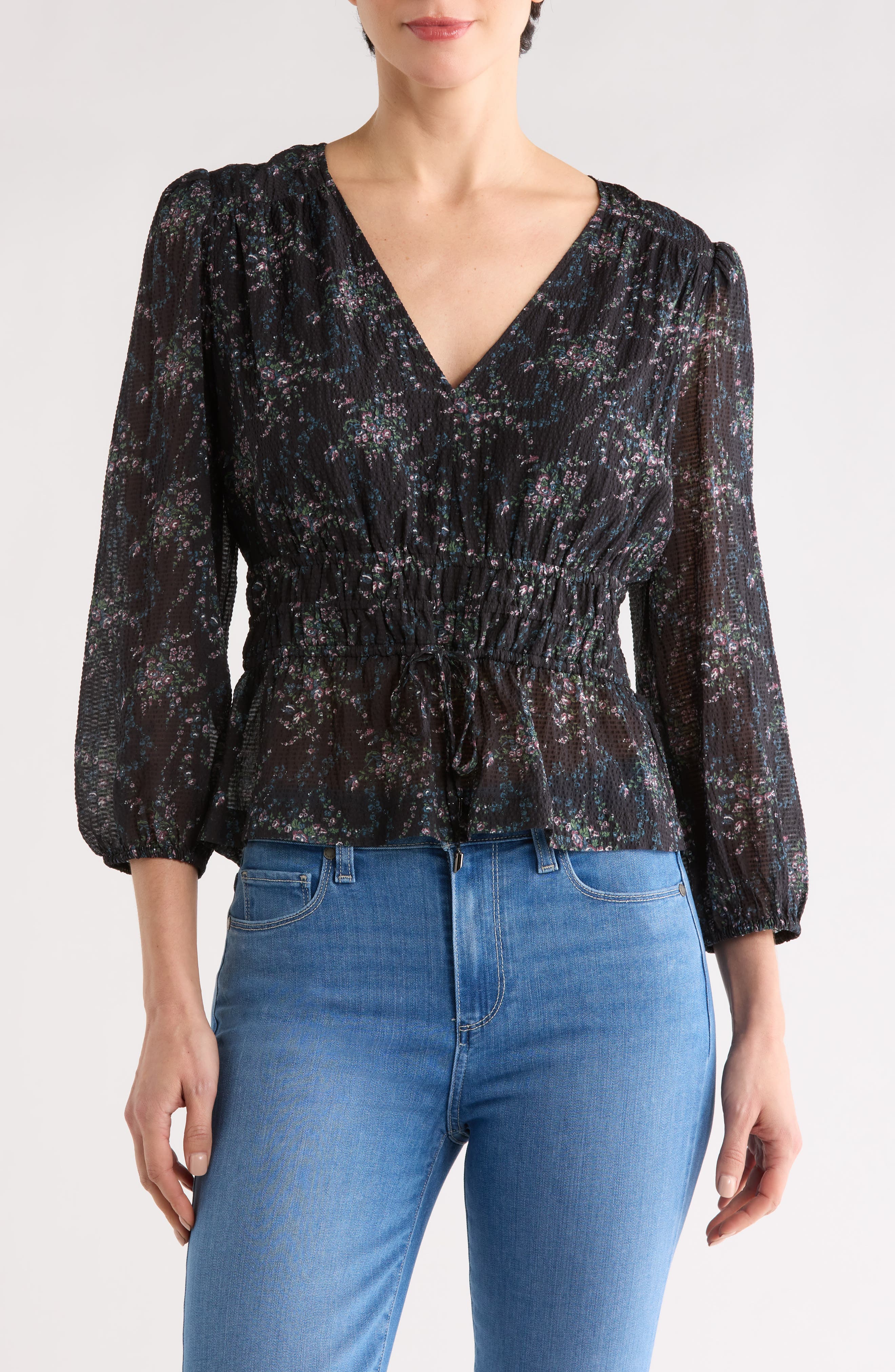 PAIGE Osaka Long Sleeve Silk Blend Peplum Top