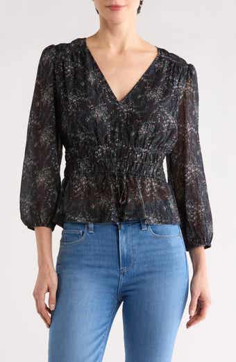 PAIGE Osaka Long Sleeve Silk Blend Peplum Top