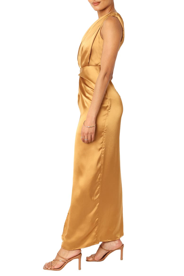 Nadia One-Shoulder Satin Maxi Dress, Alternate, color, BRONZE