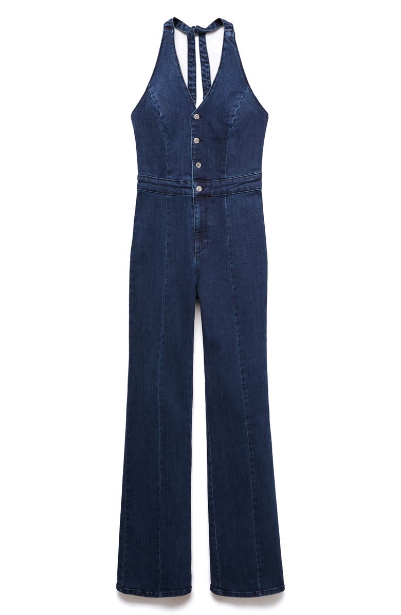 MANGO Denim Halter Jumpsuit, Alternate, color, Dark Blue