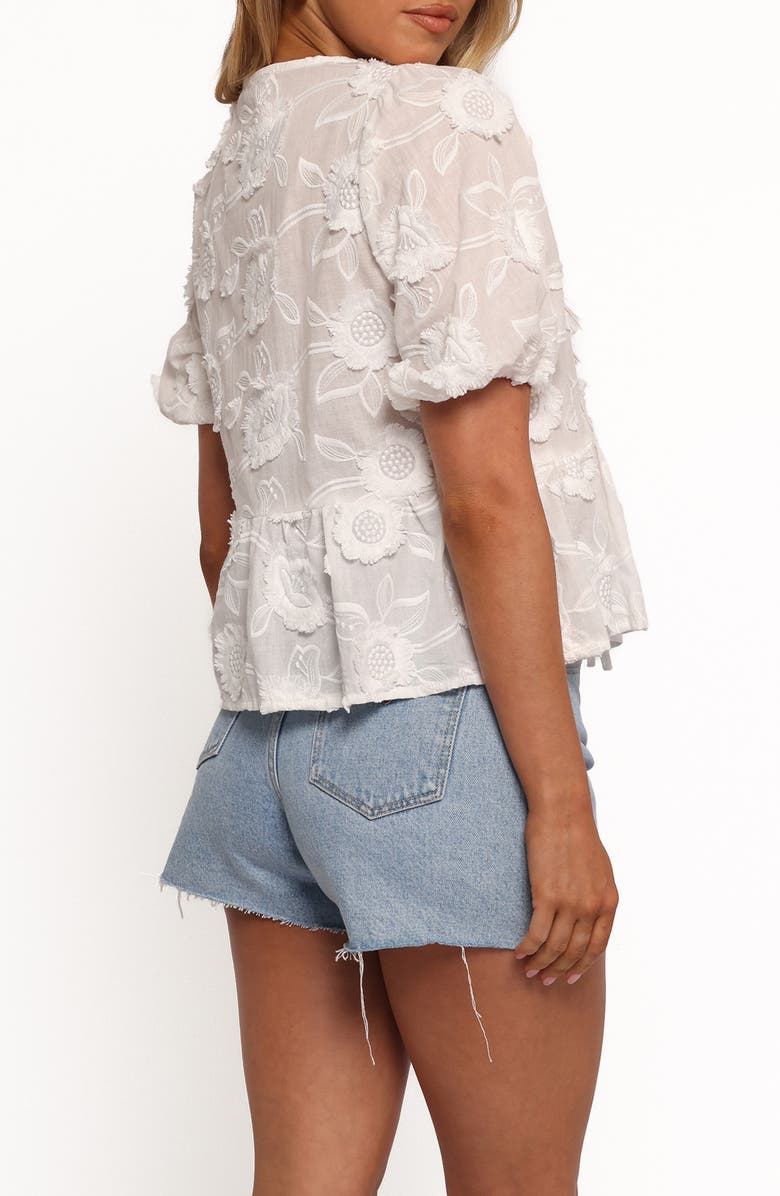 Dory Floral Embroidered Tie Front Top