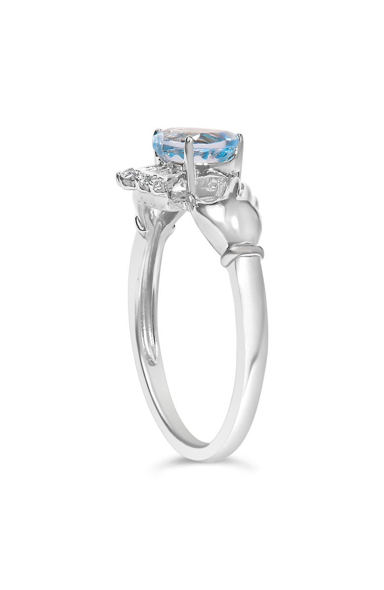 Haus of Brilliance Sterling Silver Blue Topaz Heart Claddagh Ring, Alternate, color, Silver