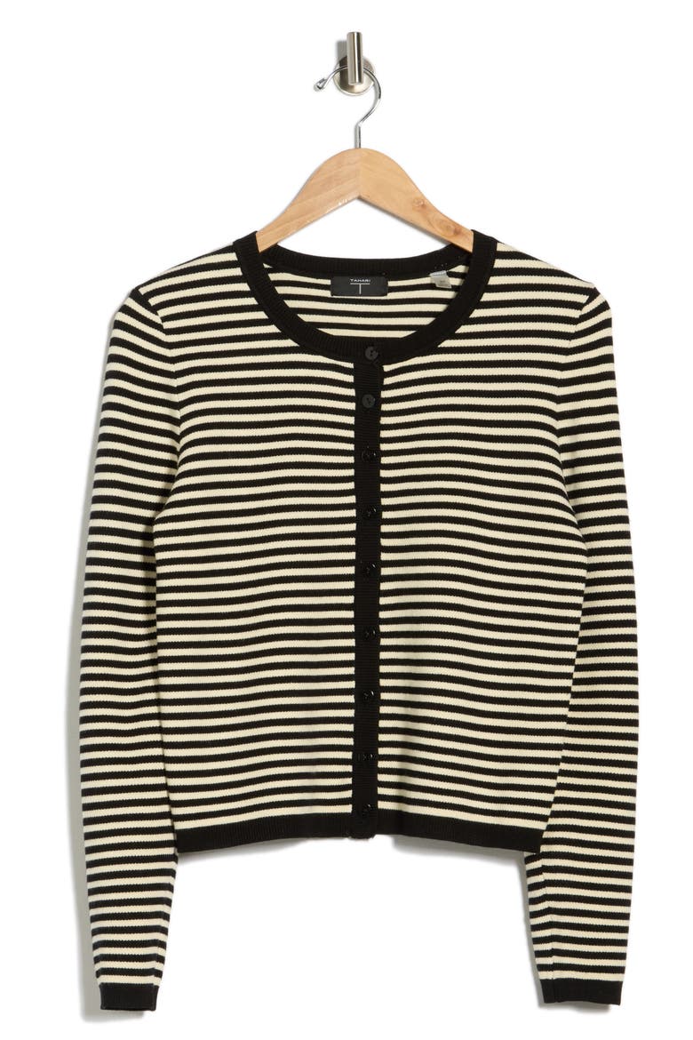 Stripe Crop Cardigan, Alternate, color, BLACK/ IVORY