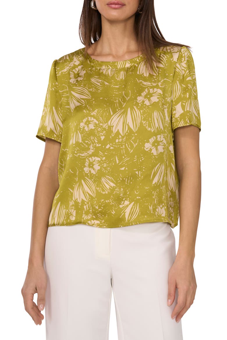 Floral Short Sleeve Top, Main, color, GREEN OASIS