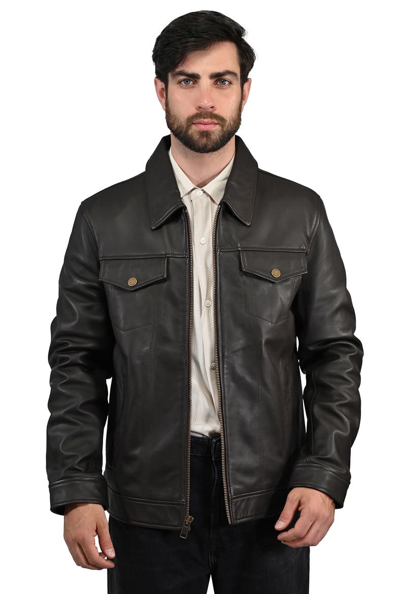 Leather Jacket, Alternate, color, DARK BROWN