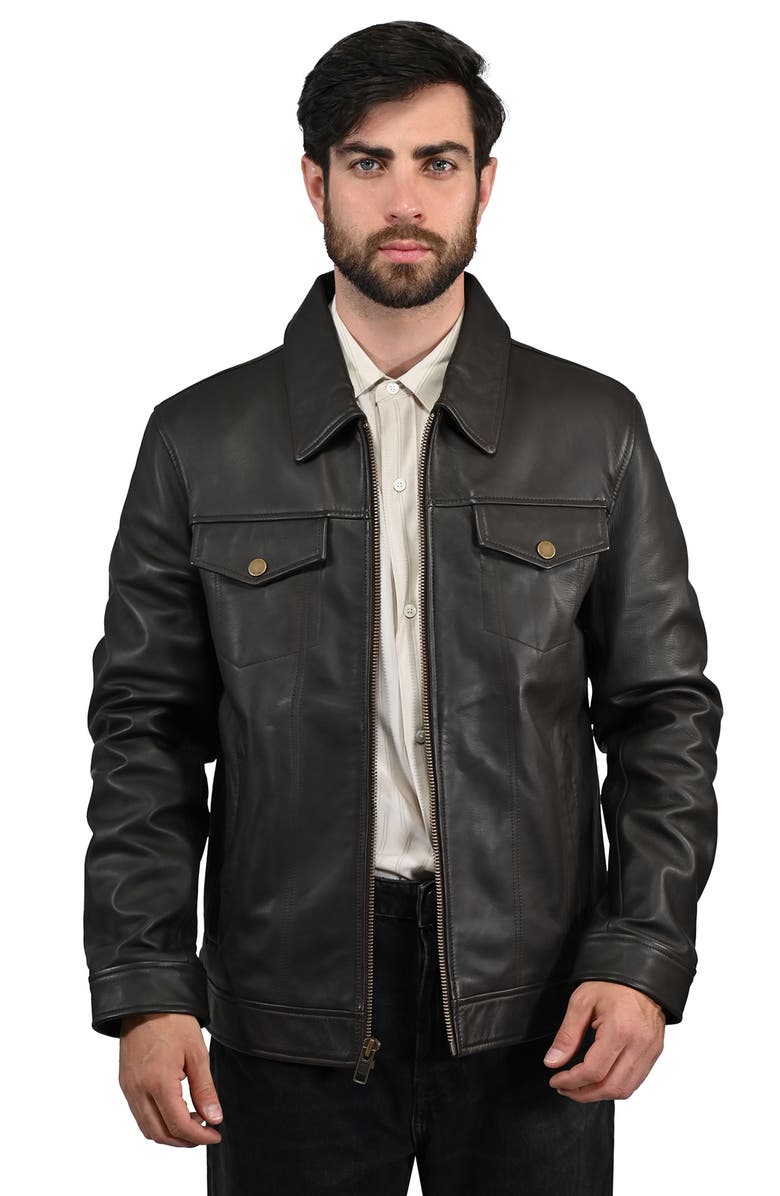 Frye Leather Jacket, Alternate, color, Dark Brown