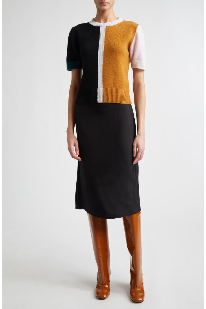 Colorblock Short Sleeve Cashmere Sweater, Alternate, color, BROWN/ BLACK