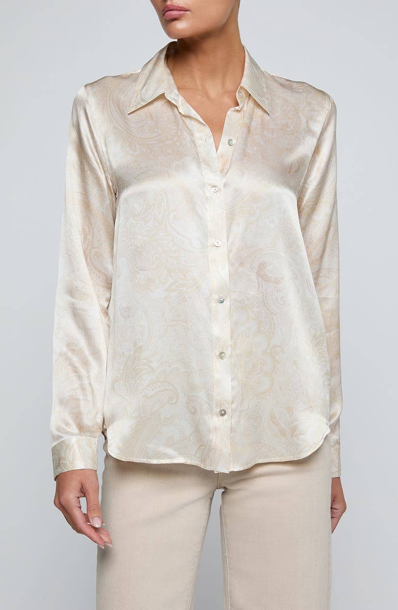 L'AGENCE Tyler Paisley Silk Shirt, Main, color, Vintage White Tnl Paisley