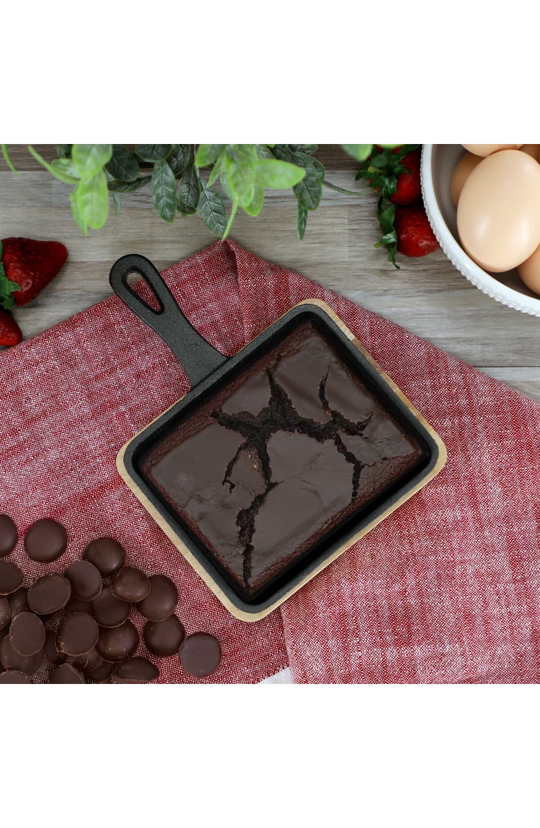 Megachef Mini Cast Iron Square Pan with Wood Tray, Alternate, color, Black