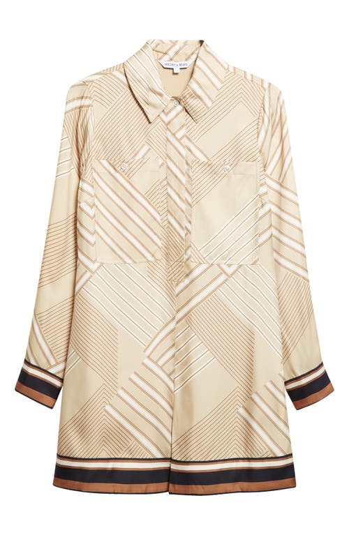 Veronica Beard Pryce Border Print Long Sleeve Silk Blend Shirtdress In Neutral