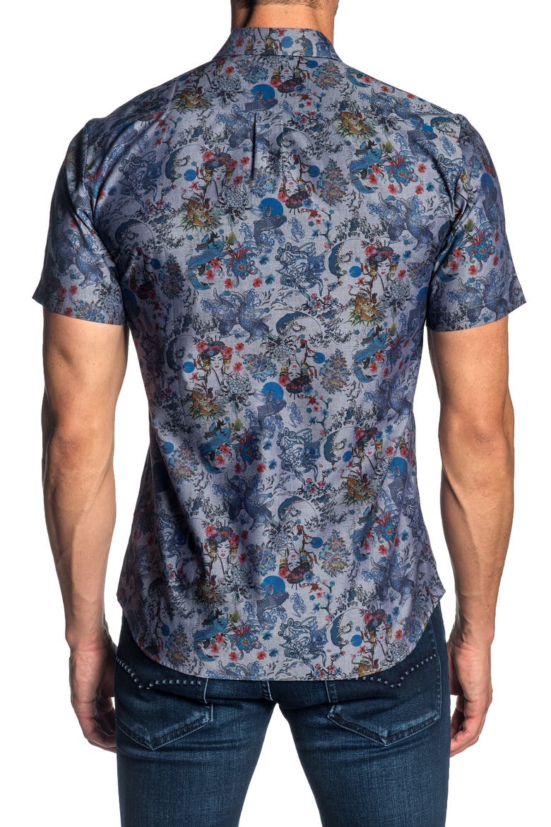 Slim Fit Print Sport Shirt, Alternate, color, GREY PRINT