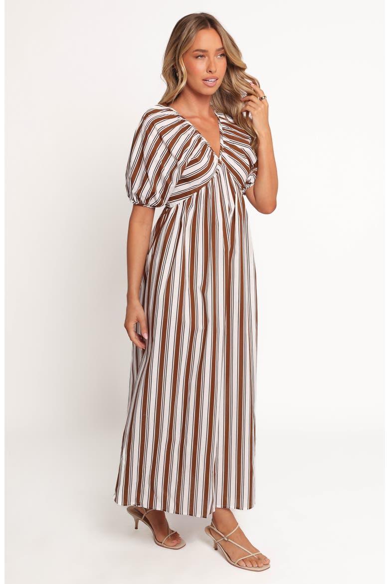 Sullivan Stripe Puff Sleeve Cotton & Linen Maxi Dress, Alternate, color, CHOCOLATE STRIPE
