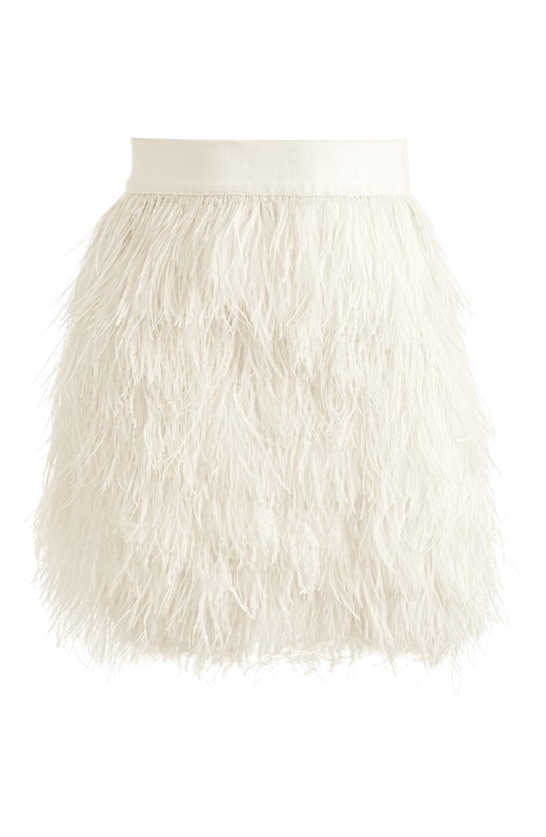 Alice + Olivia Cina Ostrich Feather Miniskirt, Alternate, color, 