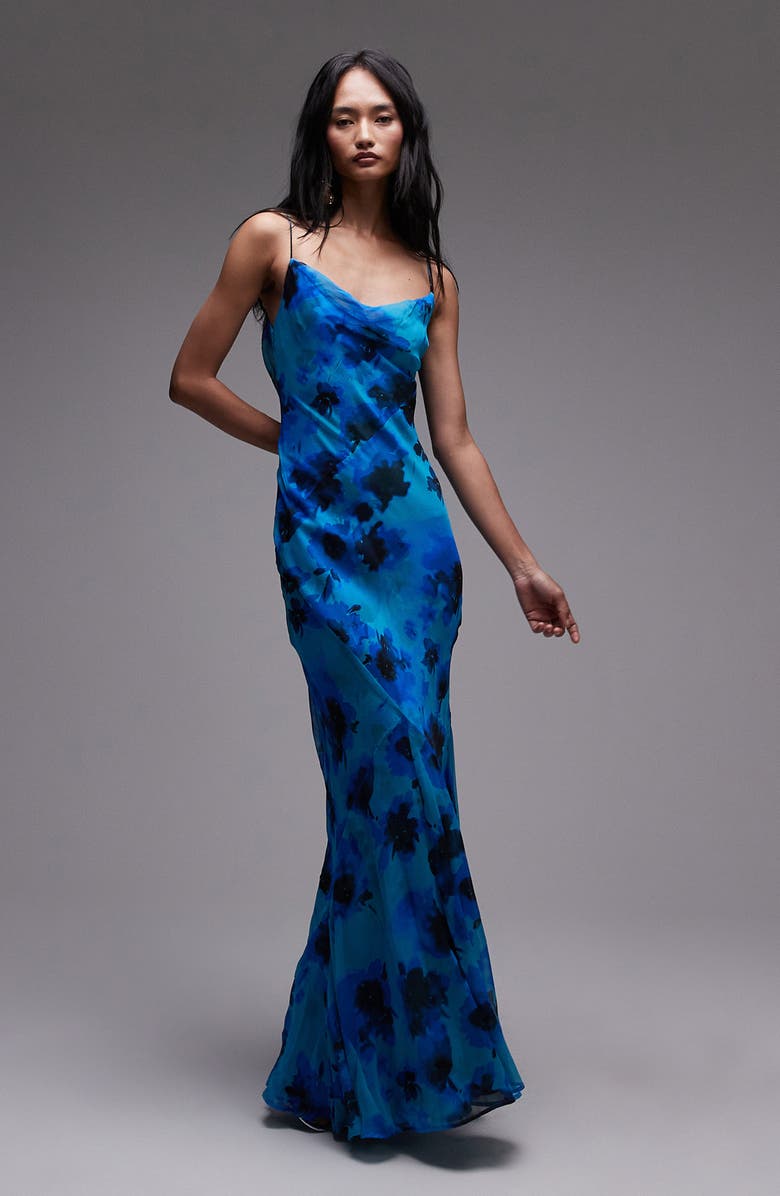 Topshop Floral Print Satin Dress, Main, color,