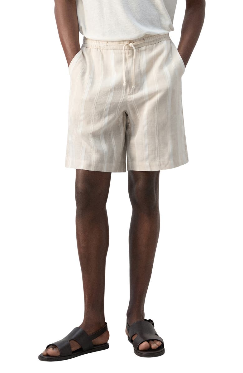 MANGO Stripe Linen Blend Bermuda Shorts, Main, color, Ecru