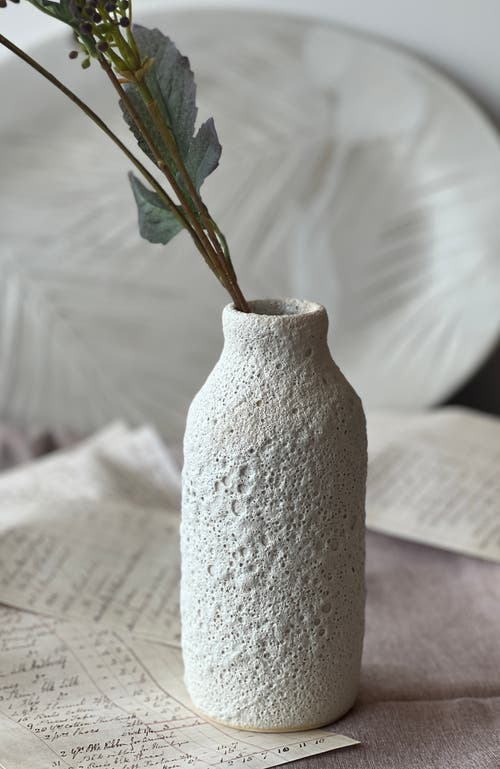 Gina Desantis Ceramics Tall Bottle Crater Vase In White
