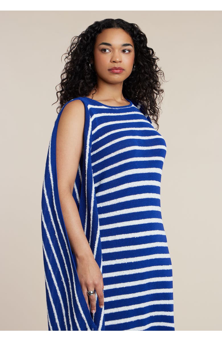 ELOQUII Fringe Detail Striped Knit Maxi Dress, Alternate, color, Blue White Stripe