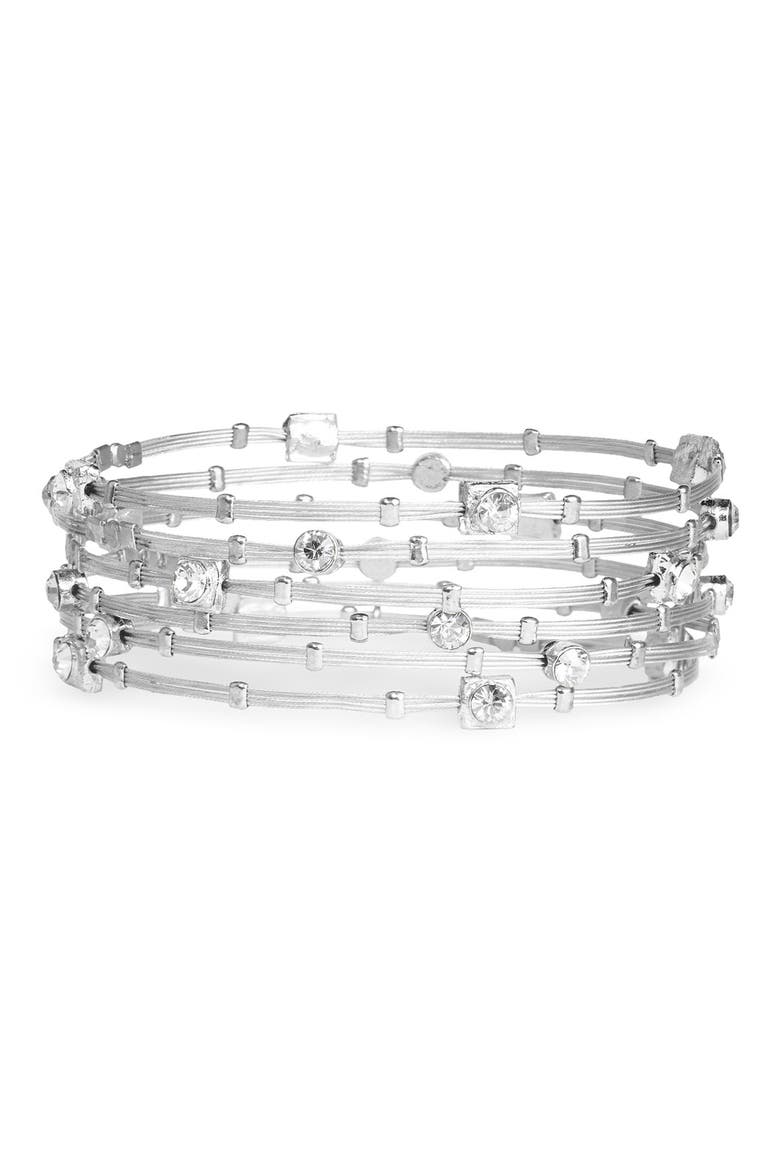 Crystal & Metal Bangles, Main, color, SILVER/ CLEAR