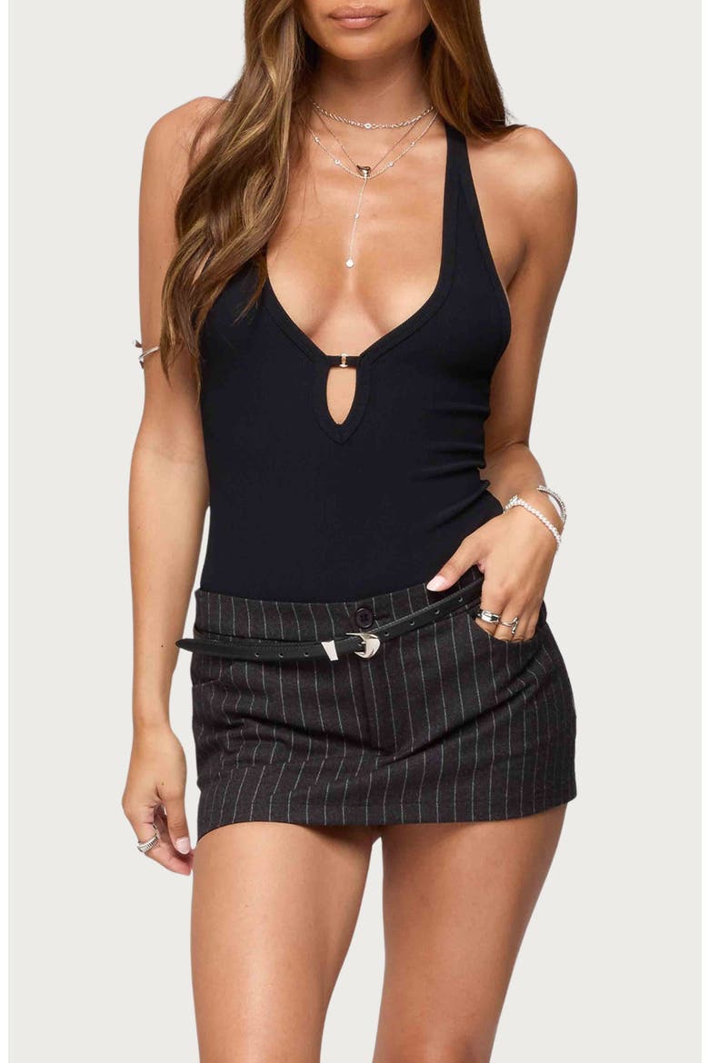 Alanah Keyhole Plunge Rib Bodysuit, Main, color, BLACK