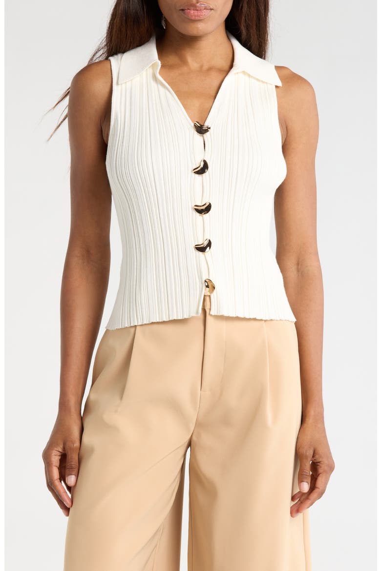 Button Front Sweater Vest, Main, color, EGRET