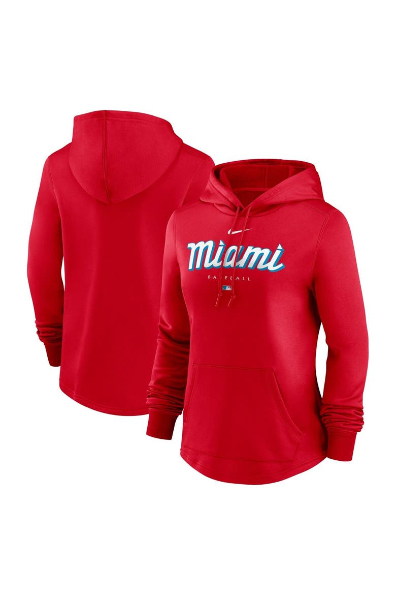 Women's Nike  Red Miami Marlins City Connect Pregame Performance Pullover Hoodie, Main, color, Red