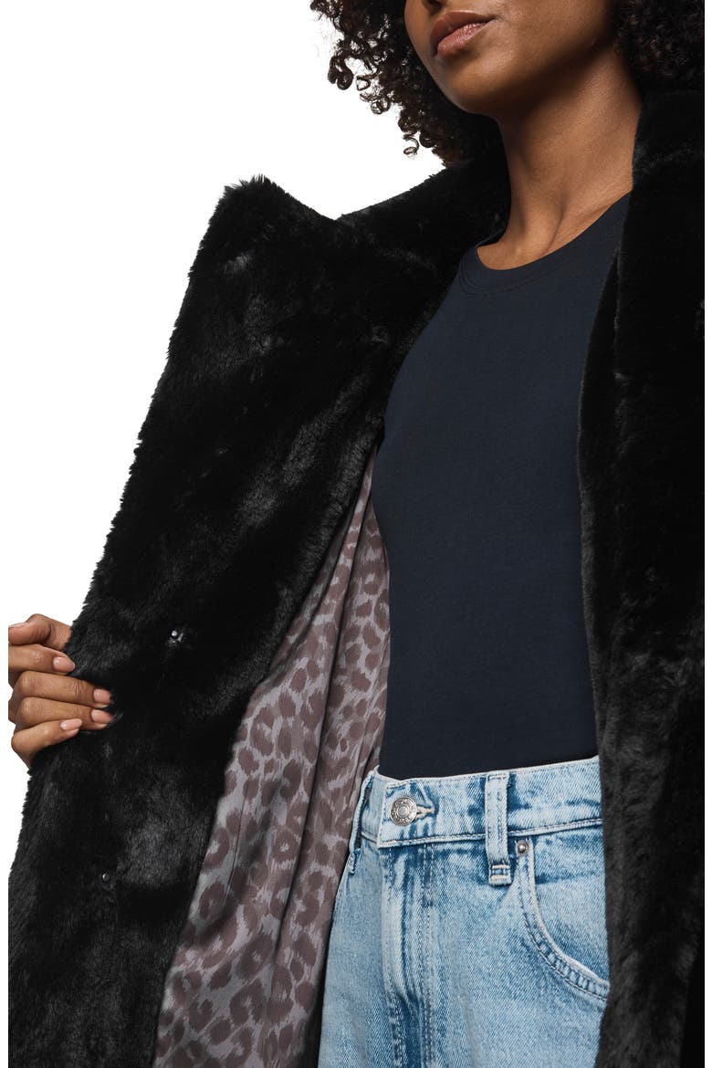 Lucia Tie Waist Faux Fur Coat, Alternate, color, BLACK