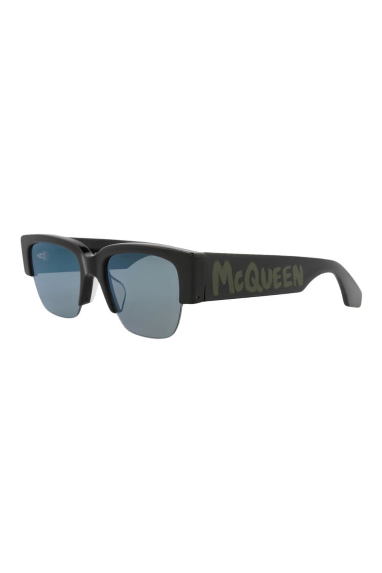 54mm Half Rim Rectangular Sunglasses, Alternate, color, BLACK BLACK GREEN