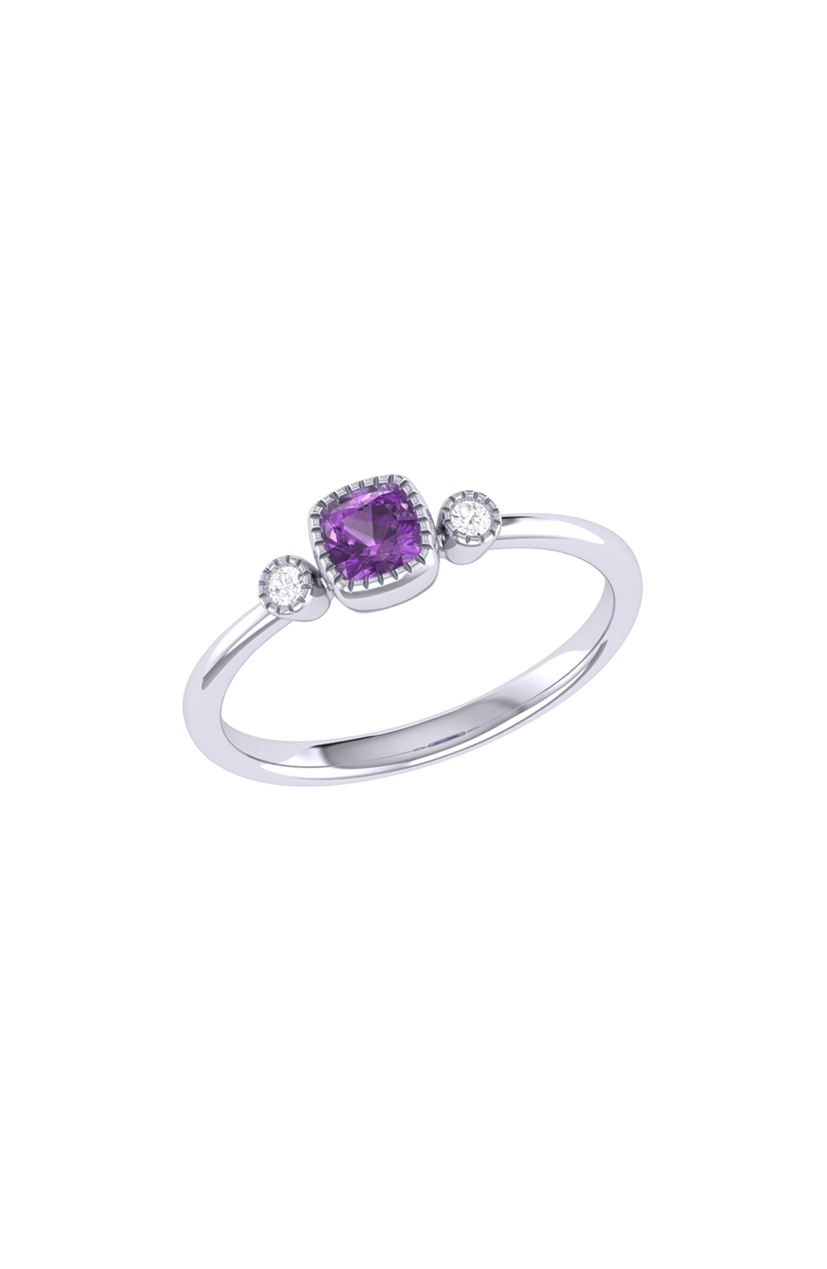 LuvMyJewelry Cushion Cut Amethyst & Diamond Ring