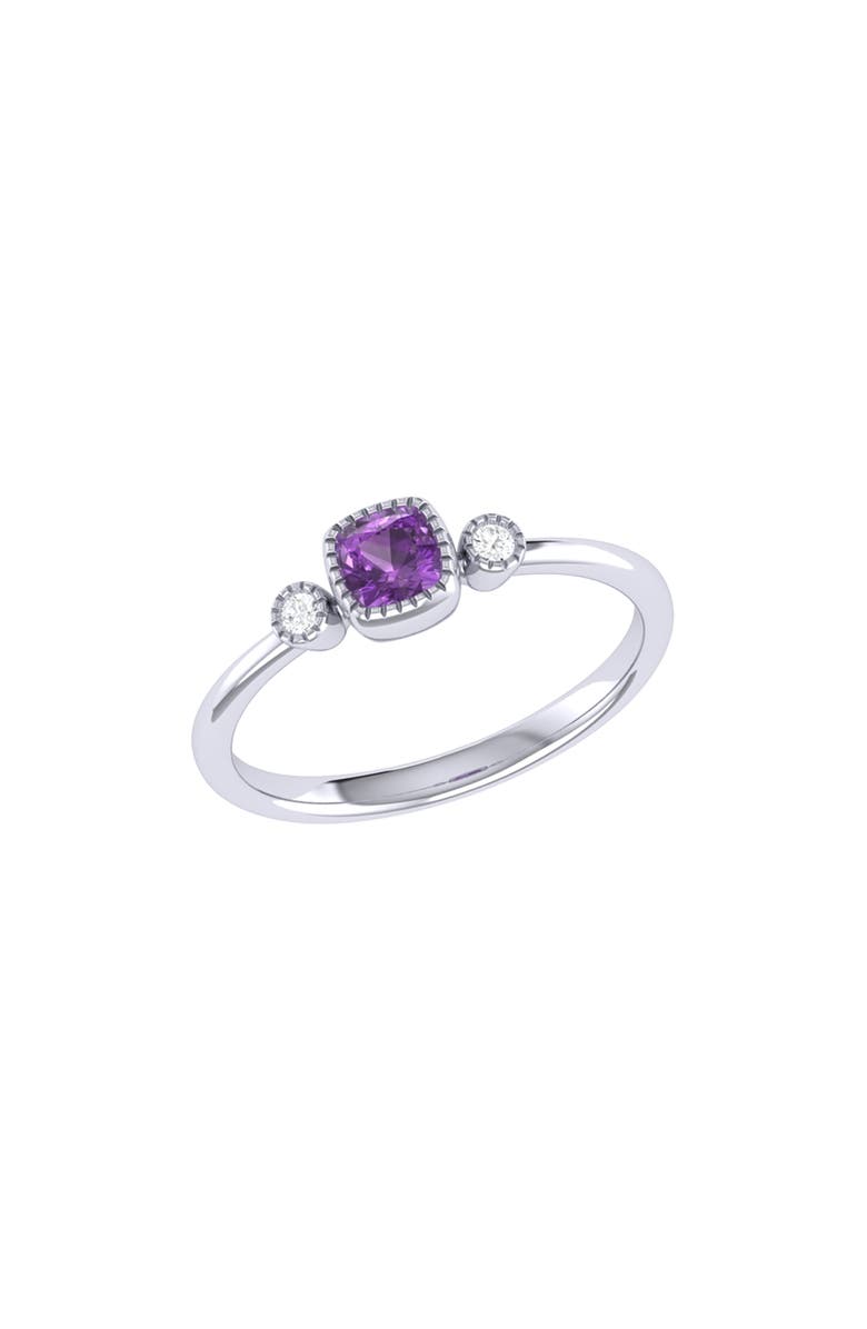 LuvMyJewelry Cushion Cut Amethyst & Diamond Ring, Main, color, 14K White Gold