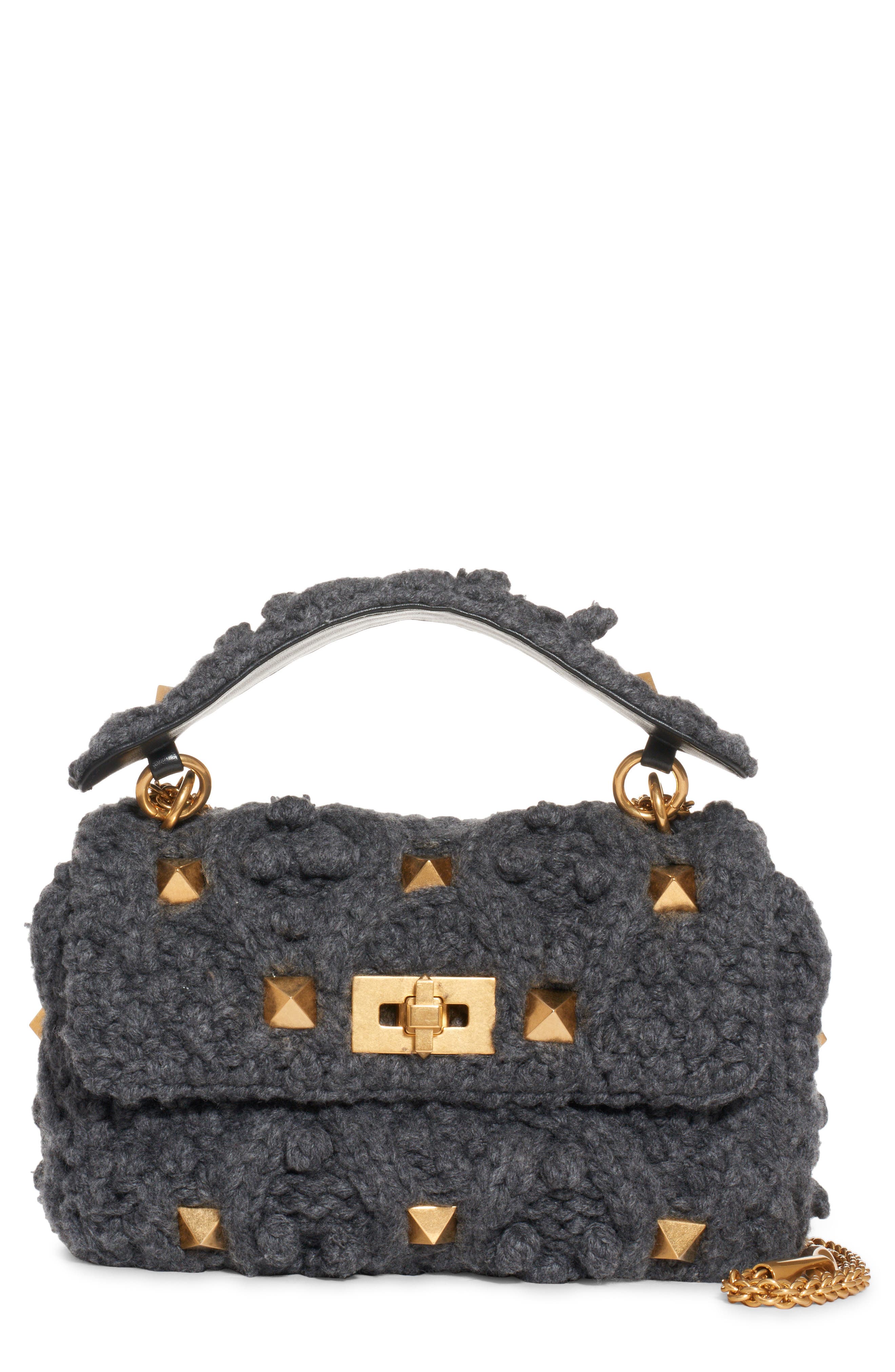 Valentino Garavani Medium Roman Stud Cashmere Shoulder Bag, Main, color, 