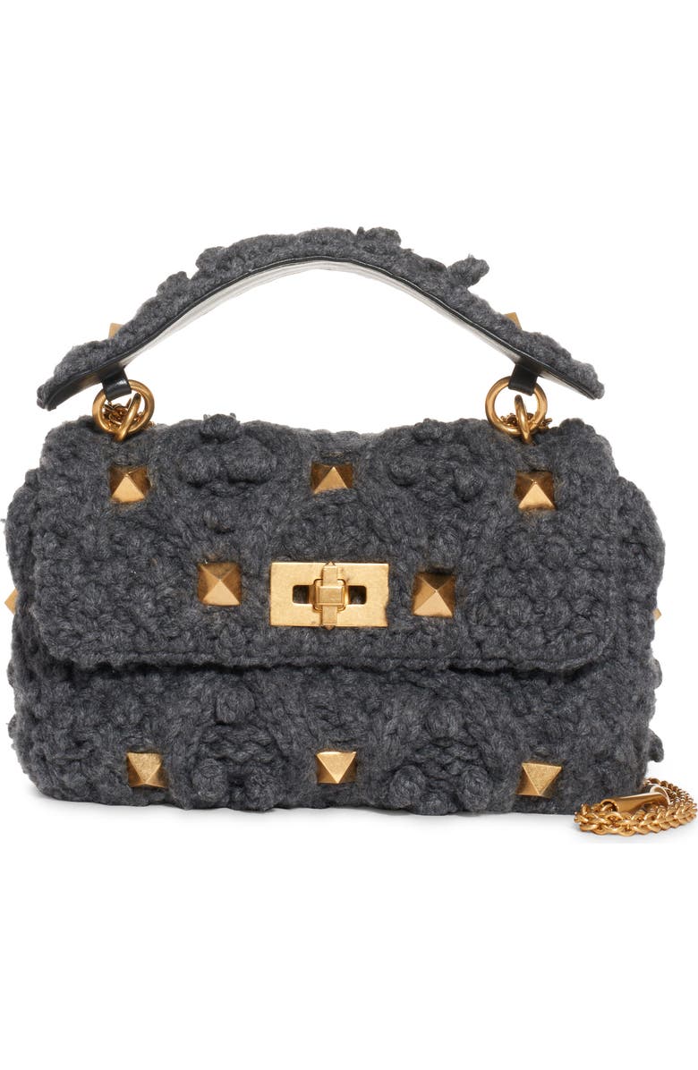 Valentino Garavani Medium Roman Stud Cashmere Shoulder Bag, Main, color,