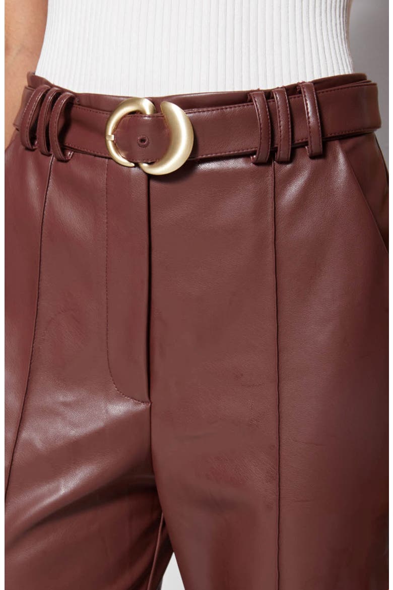 Jonathan Simkhai Pauline Belted Faux Leather Crop Pants, Alternate, color, MAHOGANY