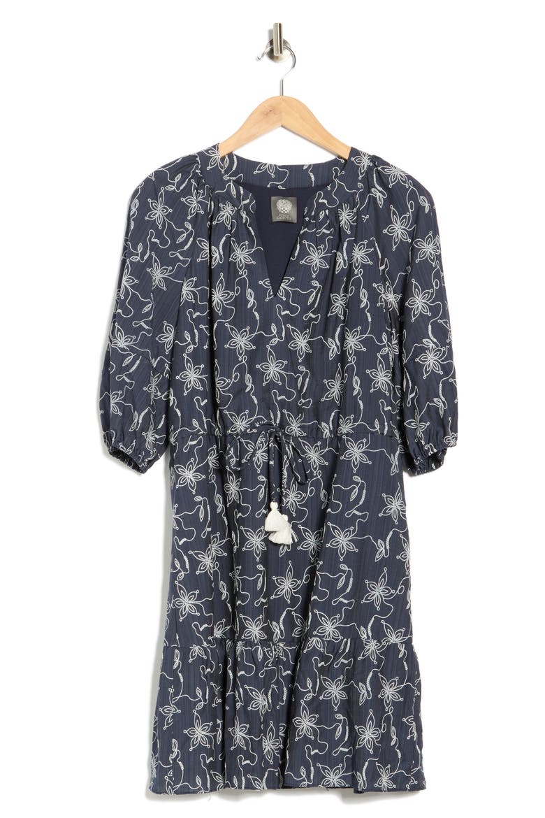 Novelty Floral Balloon Sleeve Woven Dress, Alternate, color, NAVY