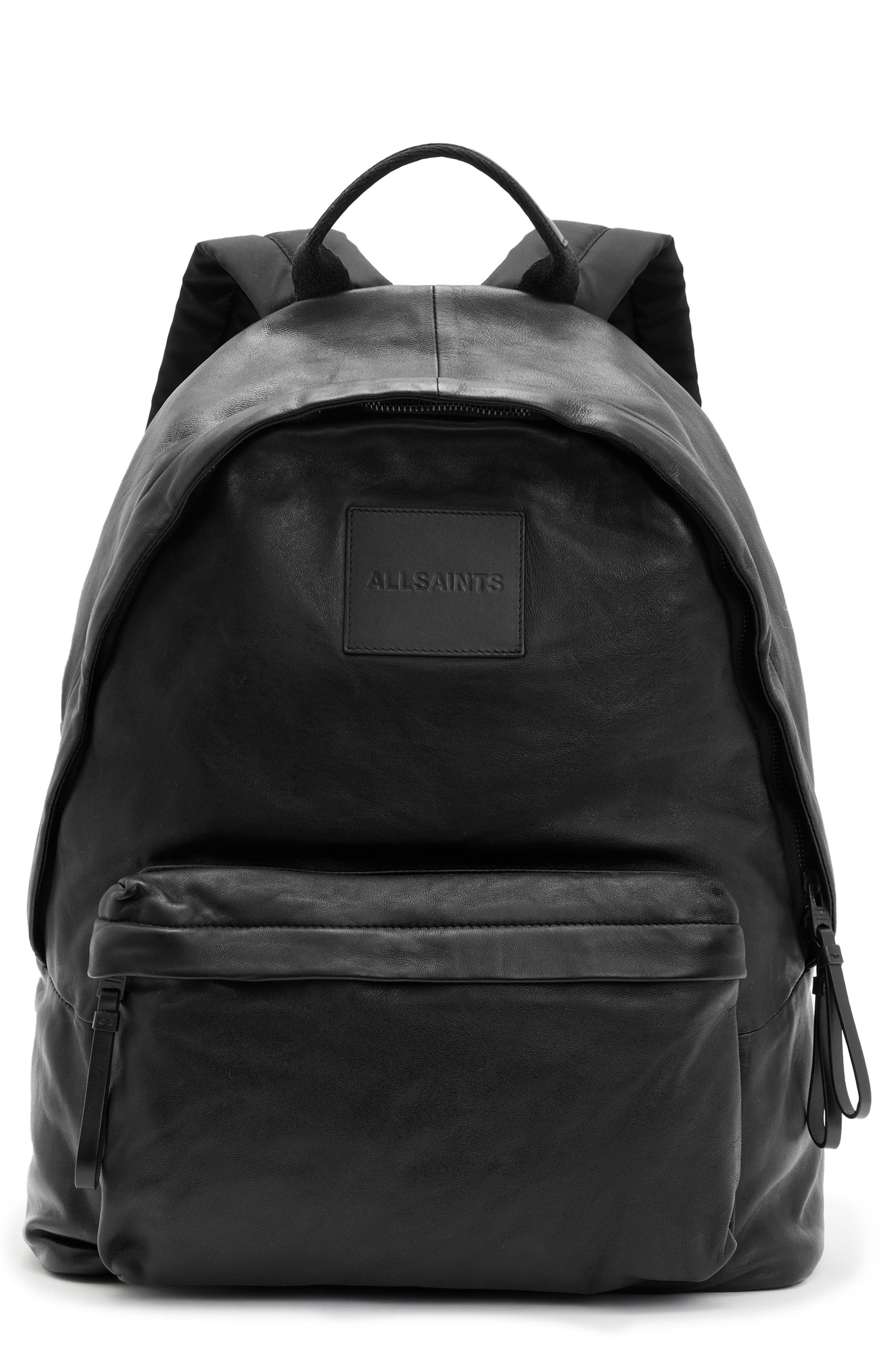 AllSaints Carabiner Leather Backpack, Main, color, 