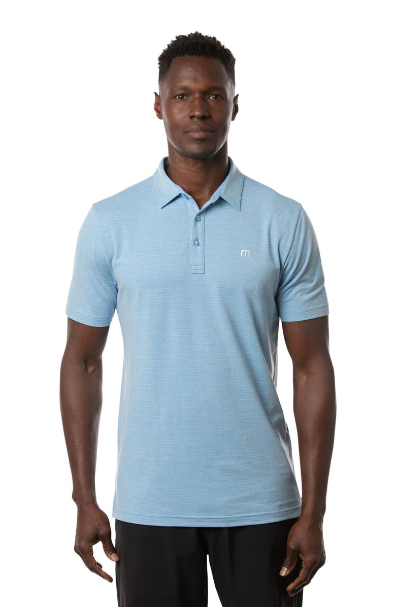TravisMathew The Heater Solid Short Sleeve Performance Polo, Main, color, Heather Heritage Blue