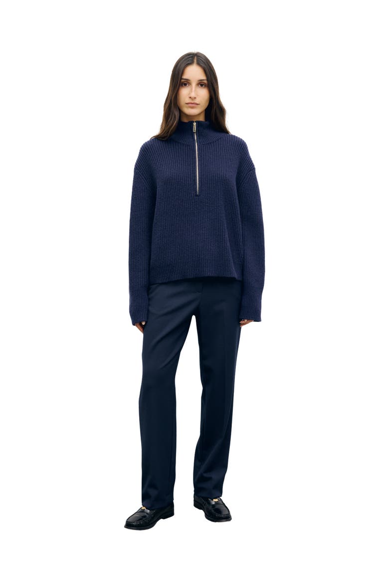 Rika Oversized Ribbed Zip-Neck Sweater, Alternate, color, Platinum