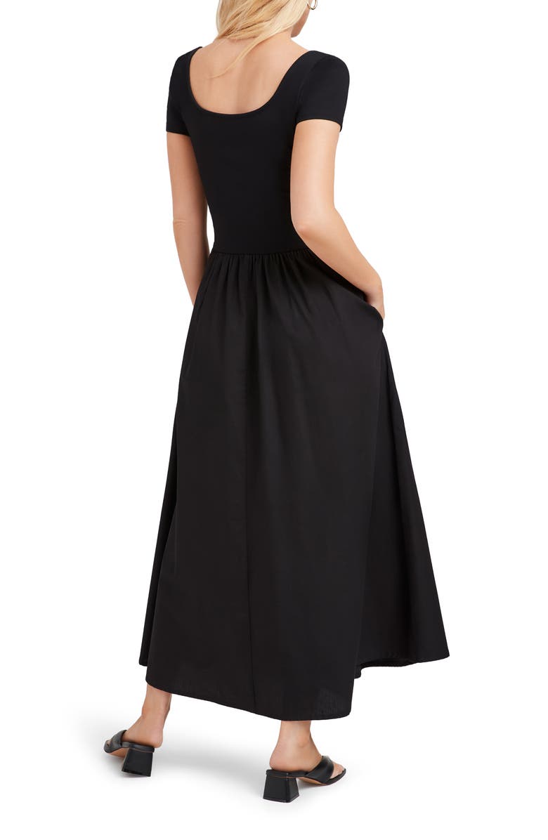 Marcella Sierra Mixed Media Midi Dress, Alternate, color, Black