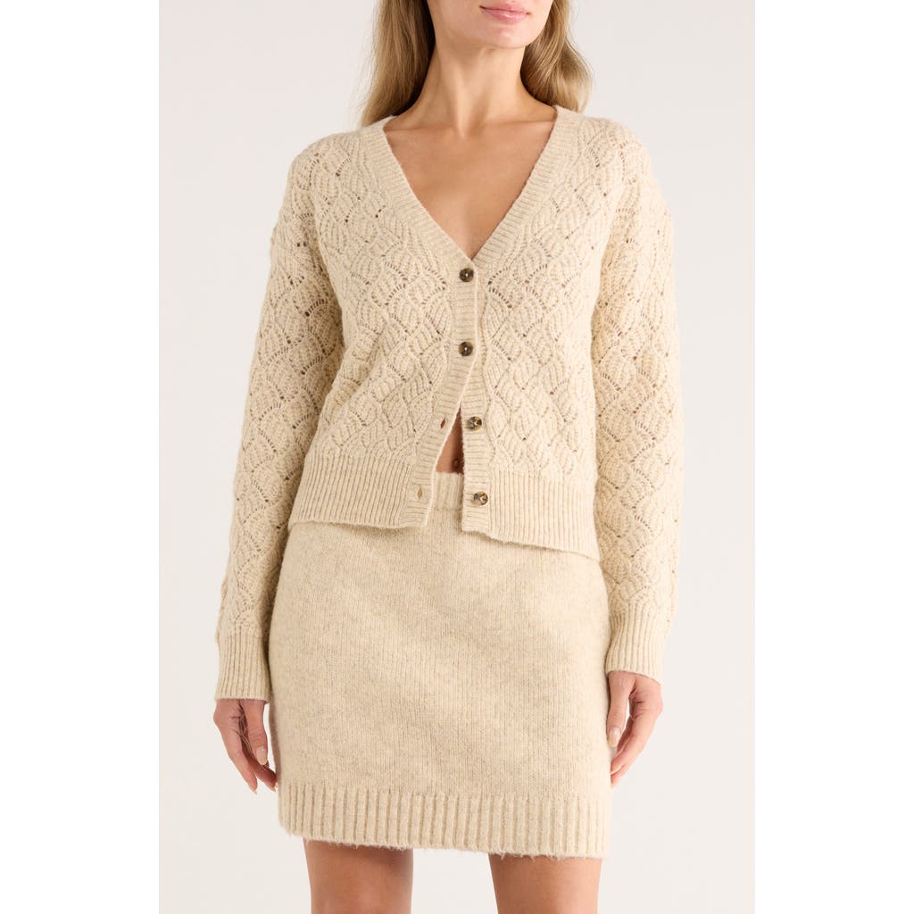 Melrose And Market Pointelle Sweater Cardigan In Neutral